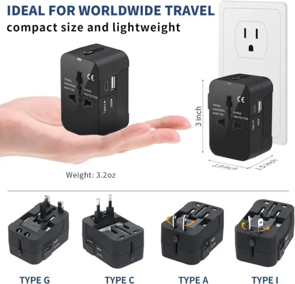 Universal Travel Adapter, International All in One Worldwide Travel Adapter and Wall Charger with USB Ports with Multi Type Power Outlet USB 2.1A,100-250 Voltage Travel Charger - Image 8