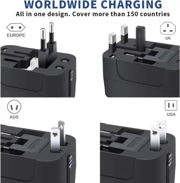Universal Travel Adapter, International All in One Worldwide Travel Adapter and Wall Charger with USB Ports with Multi Type Power Outlet USB 2.1A,100-250 Voltage Travel Charger - Image 6